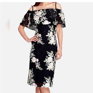 Tahari floral lace off shoulder dress